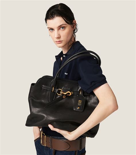 miu miu top handle leather bow bag|Black Aventure Nappa Leather Top.